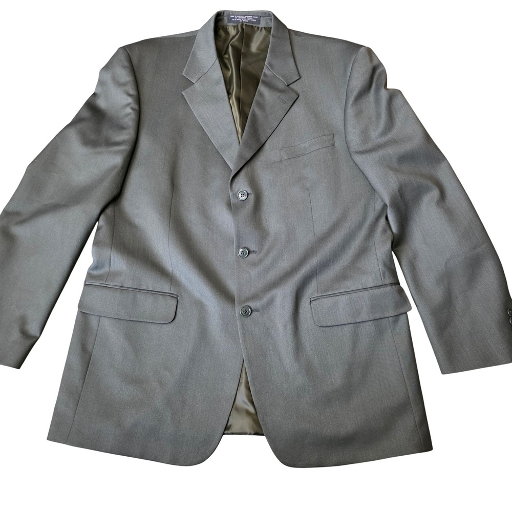 Jones New York Mens 44L Blazer Olive Green 100% Wool 3 Button Sport Coat Jacket